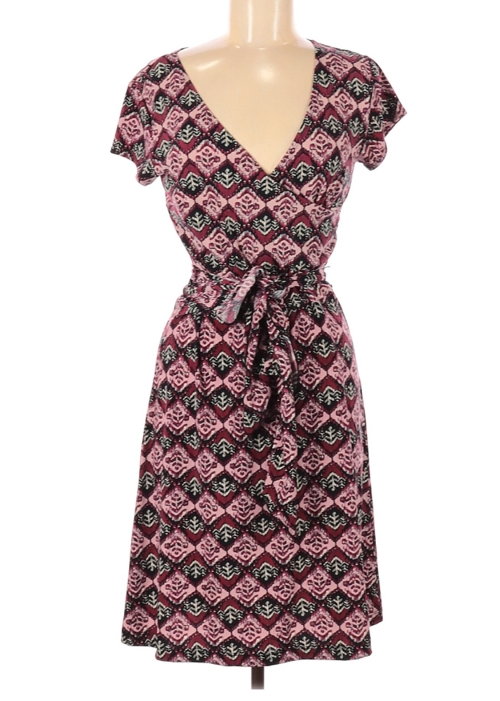 SALE Axcess patterned faux wrap pink black dress